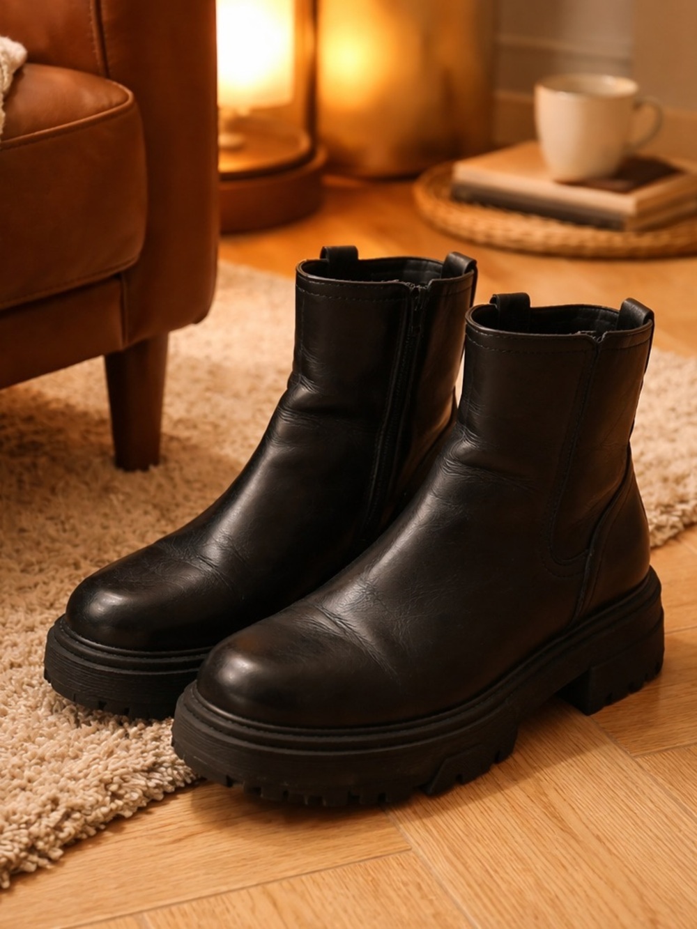 House of Harlow 1960 Black Chunky Lug Ankle Boots Size 9 1/2